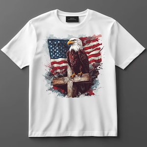 American Eagle Cross Shirt or Sweatshirt – Patriotic USA Flag Tee for Men and Women – Christian Faith 4th of July Graphic with Bald Eagle