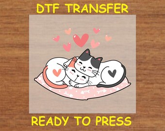 Valentines Day DTF Transfer Iron On Heat Transfer - Ready to Press, Cat Love Valentine's Day Design Hot Peel Transfer DIY Shirt