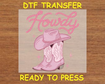 Western DTF Transfer Iron On Heat Transfer - Ready to Press, Pink Western Howdy DTF Transfer - Ready to Press Western Print DIY