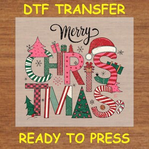 Christmas DTF Transfer Iron On Heat Transfer - Ready to Press Hot Peel, Festive Multicolor Christmas Design DTF Transfer - Holiday Design