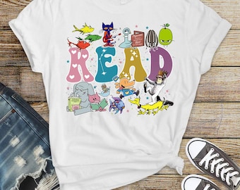 Read Shirt for Teachers and Kids - Colorful Reading Graphic Tee with Classic Storybook Characters - Literacy Week or Library Day Outfit