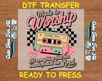 Religious DTF Transfer Iron On Heat Transfer - Ready to Press, Made to Worship Retro Cassette DTF Transfer - Iron On Decal for DIY Shirts