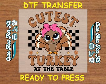 Cutest Turkey DTF Transfer Ready to Press – Thanksgiving Heat Press Design for Kids Shirts – Fall Holiday Iron On Decal for DIY Shirts
