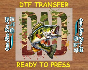 Fishing Dad DTF Transfer – Camo Bass Dad Design Iron On Heat Transfer Decal Ready to Press DTF for DIY Fishing Shirts