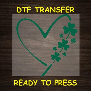 St. Patrick’s Day DTF Transfer Iron On Heat Transfer - Ready to Press, Shamrock Heart DTF Transfer - Ready to Press St. Patrick&#39;s Day DIY