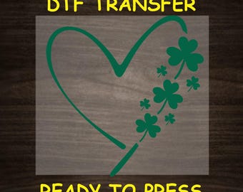 St. Patrick’s Day DTF Transfer Iron On Heat Transfer - Ready to Press, Shamrock Heart DTF Transfer - Ready to Press St. Patrick's Day DIY