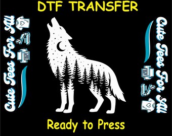 Boho DTF Transfer Iron On Heat Transfer - Ready to Press, Forest Wolf Silhouette DTF Transfer - Ready to Press DIY Mystical Boho Shirt