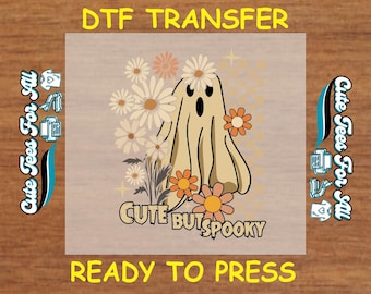 Halloween DTF Transfer Iron On Heat Transfer - Ready to Press, Cute Floral Ghost DTF Transfer - Iron On Decal for DIY Spooky Shirts