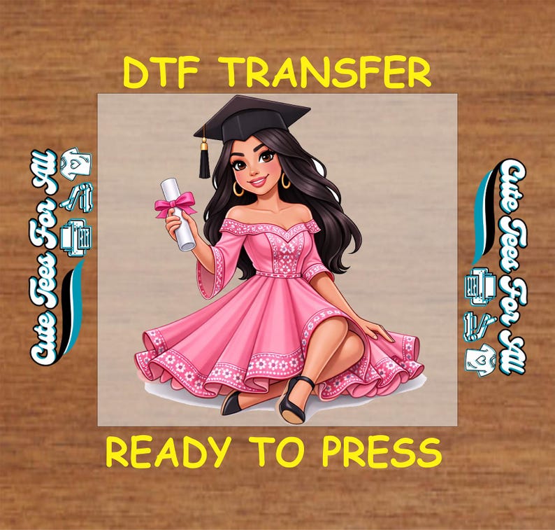 Graduation DTF Transfer - Pink Grad Girl Iron on Heat Transfer Decal ...