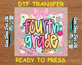 Teacher DTF Transfer Iron On Heat Transfer - Ready to Press, Trendy Fourth Grade DTF Transfer - Ready to Press for DIY Back to School Shirts
