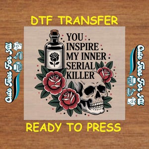Skull & Rose DTF Transfer Iron On Heat Transfer - Ready to Press, Gothic Tattoo Print DTF Transfer - Iron On Decal for DIY Edgy Shirts