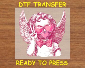 Valentine's Day DTF Transfer Iron On Heat Transfer - Ready to Press Hot Peel, Valentine's Cupid with Heart Glasses Design, Valentine DTF