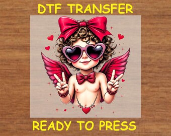 Valentines Day DTF Transfer Iron On Heat Transfer - Ready to Press, Cupid Valentine's Day Design Hot Peel Transfer DIY Shirt