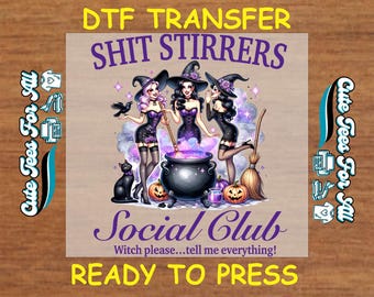 Halloween DTF Transfer Iron On Heat Transfer - Witchy Social Club DTF Transfer - Ready to Press for DIY Sassy Festive Graphic Tees