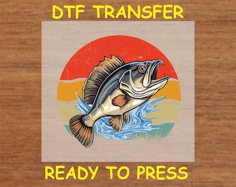 Camping DTF Transfer Iron On Heat Transfer - Jumping Bass DTF Transfer- Ready to Press Nature Graphic for DIY Shirt
