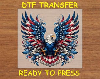 4th Of July DTF Transfer Iron On Heat Transfer - Floral Patriotic Eagle DTF Transfer - Ready to Press for DIY Independence Day Shirts