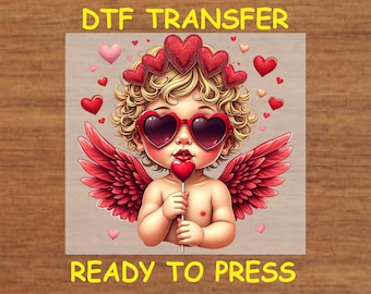 Valentines Day DTF Transfer Iron On Heat Transfer - Ready to Press, Cupid Valentine's Day Design Hot Peel Transfer DIY Shirt