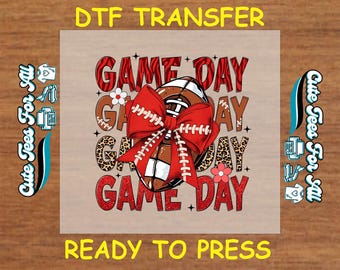 Football DTF Transfer Iron On Heat Transfer - Ready to Press, Game Day Bow DTF Transfer - Ready to Press for DIY Football Sports Shirts