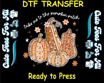 Fall DTF Transfer Iron On Heat Transfer - Ready to Press, Gingham Floral Pumpkin DTF Transfer - Iron On Decal for DIY Pumpkin Patch Shirts
