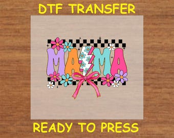 Mom DTF Transfer Iron On Heat Transfer - Ready to Press, Retro Floral Mama DTF Transfer - Ready to Press Colorful Mom DIY Shirt