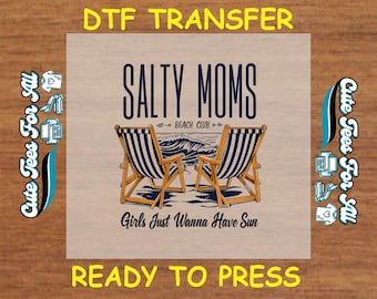 Summer DTF Transfer Iron On Heat Transfer - Ready to Press, Salty Moms Beach Club DTF Transfer - Ready to Press DIY Beach Getaway Shirts