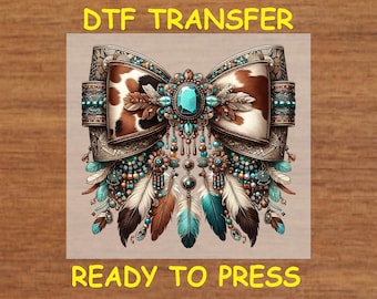 Western DTF Transfer Iron On Heat Transfer - Ready to Press, Cow Print Bow DTF Transfer - Ready to Press Girly Western Print DIY Shirt