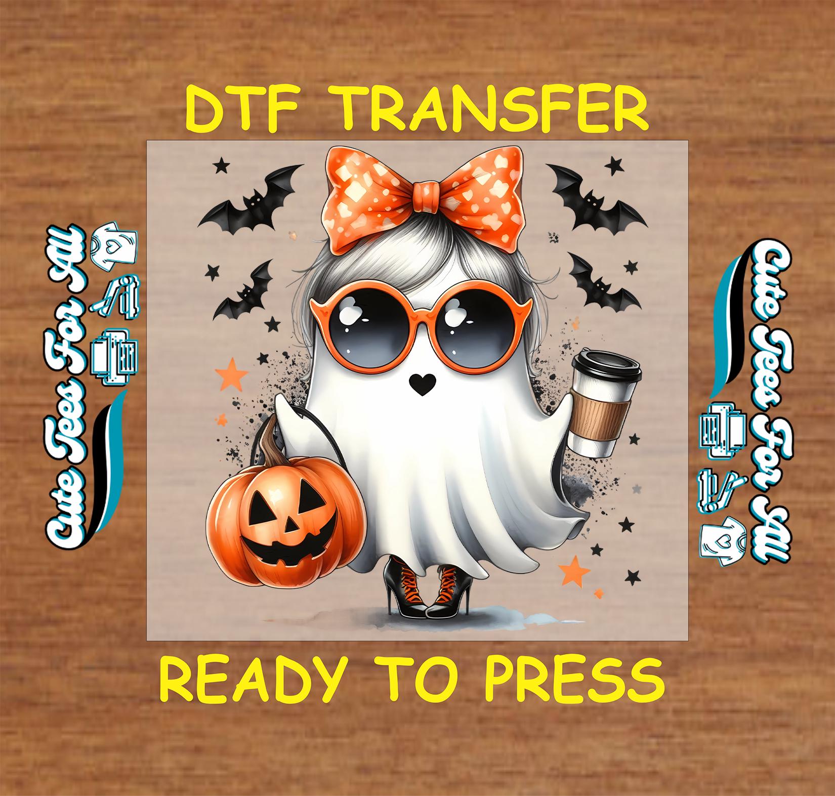 Halloween DTF Transfer Iron On Heat Transfer - Trendy Ghost Girl DTF Transfer - Ready to Press for DIY Cute Halloween Shirts