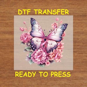 Breast Cancer Awareness DTF Transfer Iron On Heat Transfer - Ready to Press Hot Peel, Pink Butterfly With Ribbon Design, DIY