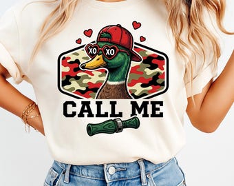Call Me Duck Hunting Valentine Shirt Funny Mallard Duck Graphic Tee XO Heart Glasses Camo Design Hunter Valentine Gift