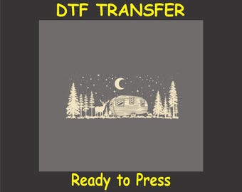 Camping DTF Transfer Iron On Heat Transfer - Forest Night Scene DTF Transfer - Ready to Press Retro Nature Inspired DIY Shirt