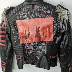 Upcycled Women&#39;s Faux Leather Punk/Goth Handpainted Jacket, Size S