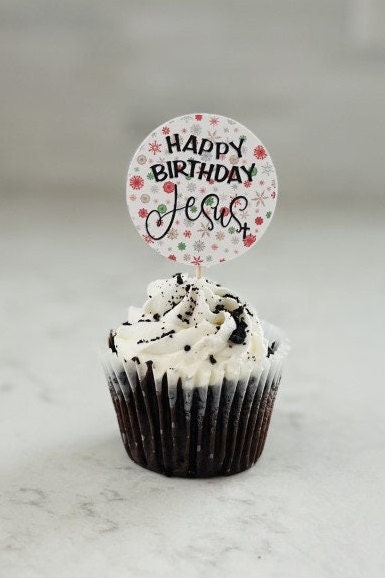Happy Birthday Jesus Cupcake Topper, Birthday, Christmas Cupcake ...