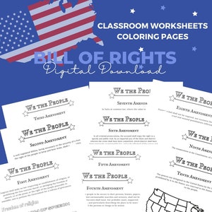 Bill of Rights PDF - First 10 Amendments - Learning, Coloring, Thinking - Digital Download - School Homeschool Classroom Worksheets