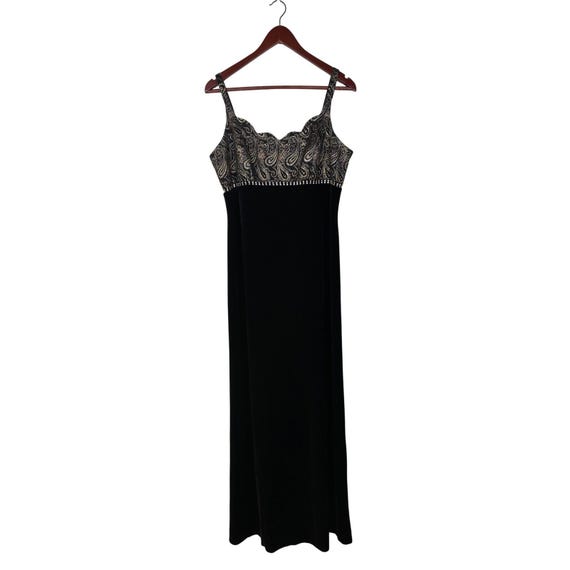 Vintage Betsy & Adam Dress 12 Black Gold Velvet Formal Whimsygoth Paisley 90s