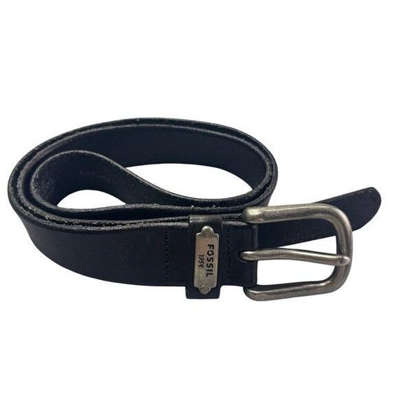Fossil Black Leather Silver Hardware Belt Size Medium Fossil 1954 Vintage Black Genuine Leather Belt Men main image 4