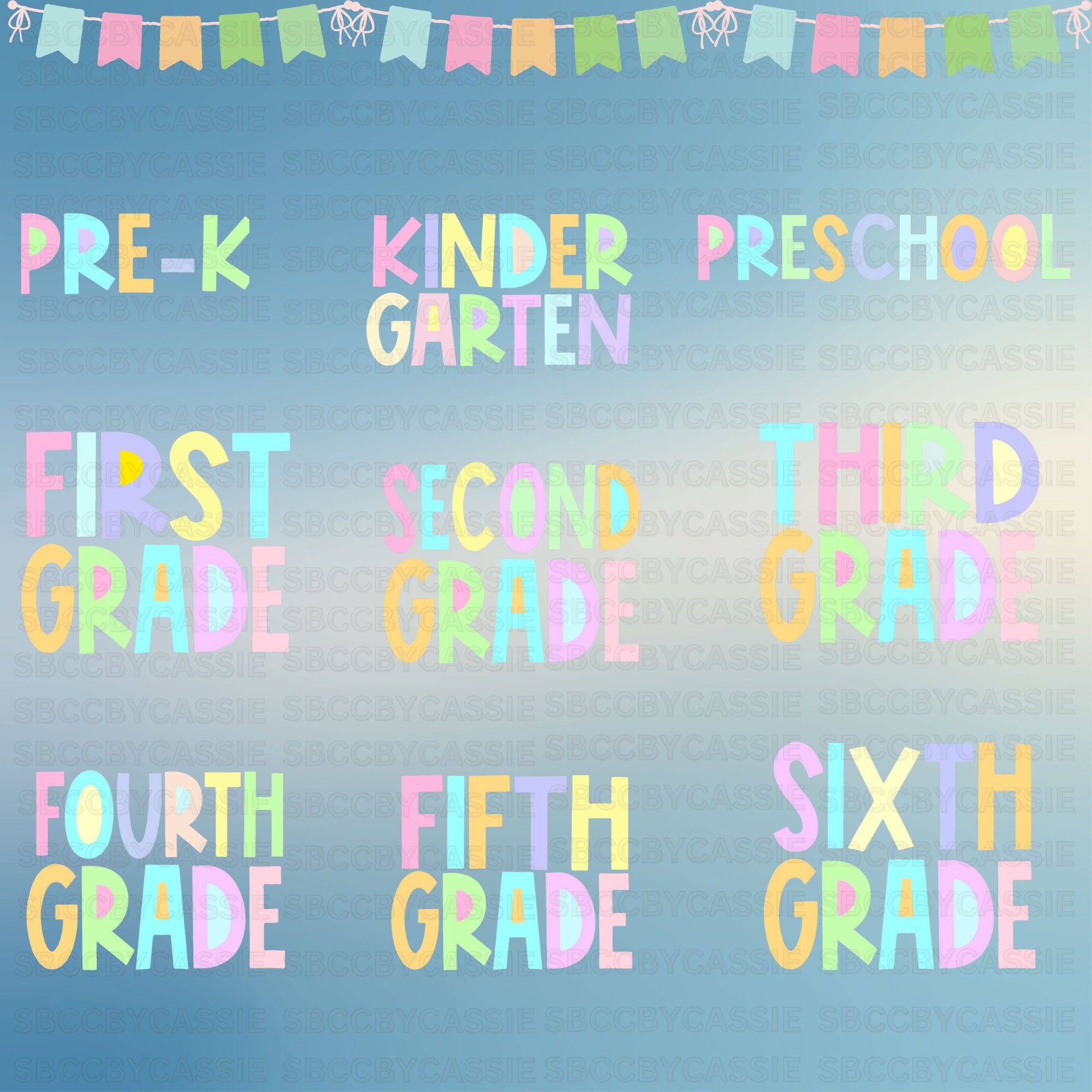 Pastel Block Letter School Grades Bundle (x9) Designs - Digital File ...