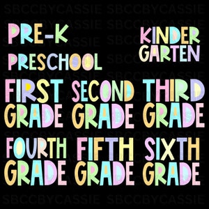 Verschillende stijlen - pastelkleurige blokletters schoolcijfers DTF-transfers - drukklaar - alle maten - shirts - bekers - tassen - bekers - enz.
