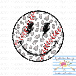Leopard Baseball Smiley Face - Transferência por sublimação - Pronto para impressão