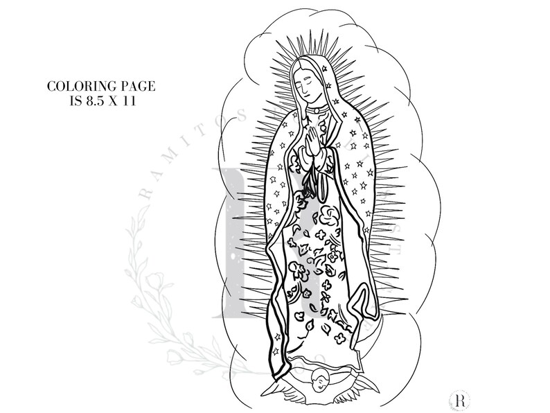Coloring Page Our Lady of Guadalupe Etsy