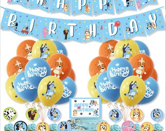 Bluey Birthday Party Supplies for your Bluey Party featuring Bluey Party  Decorations and Bluey Plates and Napkins and Tableware for 16 guests.