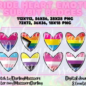 LGBTQ+ Pride Flag Hearts Emotes Sub/Bit Badges | Twitch Youtube Discord | PNG Instant Download