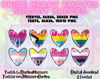 LGBTQ+ Pride Flag Hearts Emotes Sub/Bit Badges | Twitch Youtube Discord | PNG Instant Download