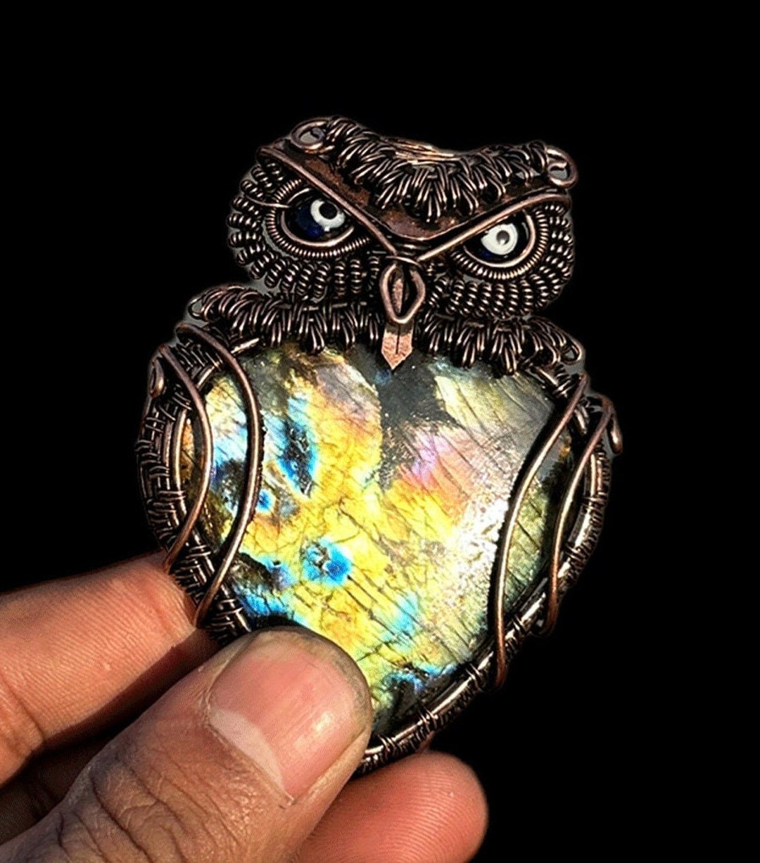 Labradorite Owl Copper Wire Pendent/ Evil Eye's Pendent / Boyfriend