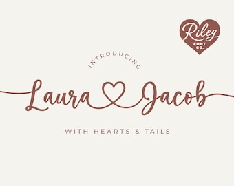 Laura Jacob Font - Heart Font Cricut, Thick Joining Hearts, Hearts and Tails, Swashes, Romantic Bouncy Script for Weddings, SVG, Procreate