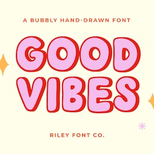 Good Vibes Font - Retro Bubbly Font, 70s Font, 60s Font, Cricut Font, Bold Logo Font, Shadow Font, Fun Font, Hippie Font, Procreate Font