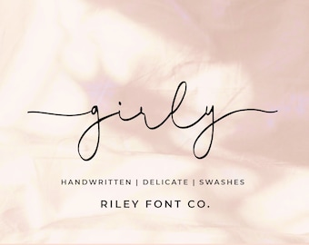 Girly Font - Signature Logo Font, Monoline Script with tails, Wedding Swash Font, Cursive Handwriting Font, Chic Font, Bohemian Font