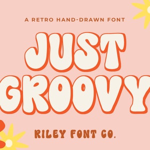 Gewoon Groovy lettertype - Retro lettertype, jaren '70 lettertype, jaren '60 lettertype, Vintage lettertype, Cricut lettertype, vet lettertype, hippie lettertype, schaduw lettertype, leuk lettertype, bubbellettertype