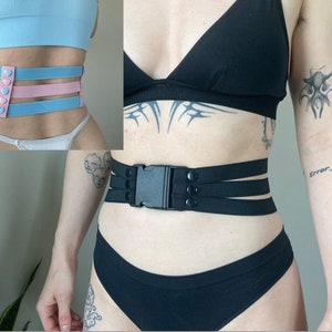 Womens Punk Rock Elastic Strappy Waist Cincher Belt Harness Leg Garter Belts  Suspenders
