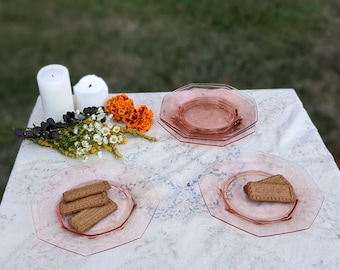Pink Glass Side Plates, dessert plates, vintage hexagon plate set of 2, 4, 5