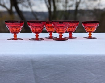 Vintage Ruby Red Sherbet Glasses: 1960s Cocktail Snifters, Set of 6